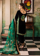 Unstitched 3PCs Embroidered Velvet With Organza Dopata RL-591