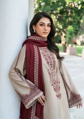 Winter Unstitched 3PCs Embroidered Dhanak Dress With Digital Printed Karandi Shawl RL-503