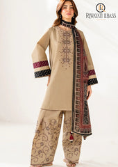 Winter Unstitched 3PCs Embroidered Dhanak Dress With Digital Printed Karandi Shawl RL-609