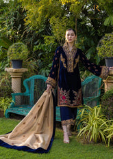 Winter Unstitched 3PCs Embroidered Velvet Dress With Organza Embroidered Dupatta RL-622