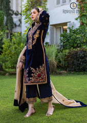 Winter Unstitched 3PCs Embroidered Velvet Dress With Organza Embroidered Dupatta RL-622