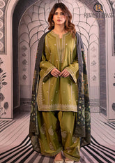 Winter Unstitched 3PCs Embroidered Dhanak Dress With Digital Printed Karandi Shawl RL-623