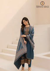 Winter Unstitched 3PCs Embroidered Dhanak Dress With Digital Printed Karandi Shawl RL-627
