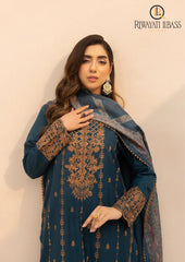 Winter Unstitched 3PCs Embroidered Dhanak Dress With Digital Printed Karandi Shawl RL-627