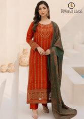 Winter Unstitched 3PCs Embroidered Dhanak Dress With Digital Printed Karandi Shawl RL-632