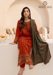 Winter Unstitched 3PCs Embroidered Dhanak Dress With Digital Printed Karandi Shawl RL-632