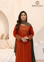 Winter Unstitched 3PCs Embroidered Dhanak Dress With Digital Printed Karandi Shawl RL-632