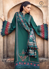 Winter Unstitched 3PCs Heavy Embroidered Dhanak Dress With Digital Printed Karandi Shawl RL-635