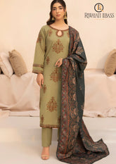 Winter Unstitched 3PCs Embroidered Dhanak Dress With Digital Printed Karandi Shawl RL-636