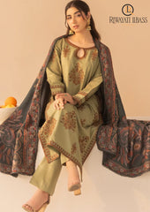 Winter Unstitched 3PCs Embroidered Dhanak Dress With Digital Printed Karandi Shawl RL-636