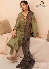 Winter Unstitched 3PCs Embroidered Dhanak Dress With Digital Printed Karandi Shawl RL-636