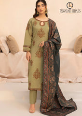 Winter Unstitched 3PCs Embroidered Dhanak Dress With Digital Printed Karandi Shawl RL-636