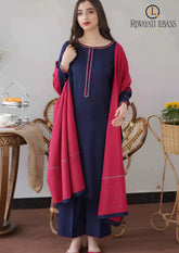 Winter Unstitched 3PCs Embroidered Dhanak Dress With Dhanak Embroidered Shawl RL-642