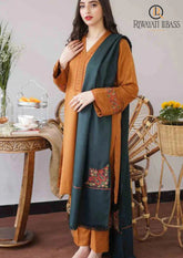 Winter Unstitched 3PCs Embroidered Dhanak Dress With Dhanak Embroidered Shawl RL-643