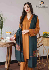 Winter Unstitched 3PCs Embroidered Dhanak Dress With Dhanak Embroidered Shawl RL-643