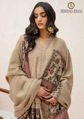 Winter Unstitched 3PCs Embroidered Dhanak Dress With Digital Printed Karandi Shawl RL-645