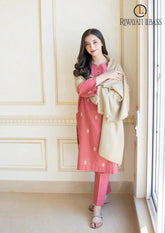Winter Unstitched 3PCs Embroidered Dhanak Dress With Dhanak Shawl RL-649