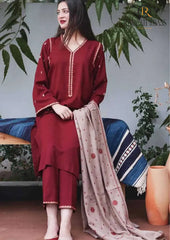 Winter Unstitched 3PCs Embroidered Dhanak Dress With Embroidered Dhanak Shawl RL-651