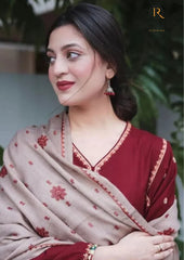 Winter Unstitched 3PCs Embroidered Dhanak Dress With Embroidered Dhanak Shawl RL-651