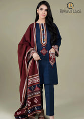 Winter Unstitched 3PCs Embroidered Linen Dress With Digital Printed Karandi Shawl RL-652