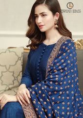 Winter Unstitched 3PCs Embroidered Dhanak Dress With Embroidered Dhanak Shawl RL-656