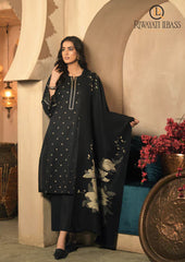 Winter Unstitched 3PCs Embroidered Dhanak Dress With Digital Printed Karandi Shawl RL-667