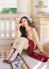 Winter Unstitched 3PCs Embroidered Dhanak Dress With Embroidered Dhanak Shawl RL-670