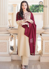 Winter Unstitched 3PCs Embroidered Dhanak Dress With Embroidered Dhanak Shawl RL-670