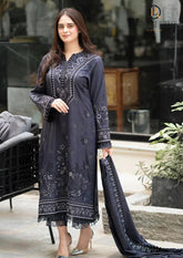 Winter Unstitched 3PCs Embroidered Dhanak Dress With Embroidered Dhanak Shawl RL-673