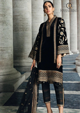 Unstitched 3PCs Velvet Embroidered Dress With Organza Embroidered Shawl RL-527