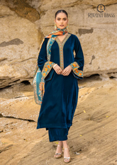 Winter Unstitched 3PCs Velvet Embroidered Dress With Digital Printed Karandi Shawl RL-526