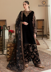 Unstitched 3PCs Embroidered Velvet Dress With Organza Embroidered Dopata RL-596