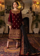 Unstitched 3PCs Embroidered Velvet With Organza Dopata RL-588