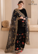 Unstitched 3PCs Embroidered Velvet Dress With Organza Embroidered Dopata RL-584