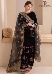 Unstitched 3PCs Embroidered Velvet Dress With Organza Embroidered Dopata RL-584