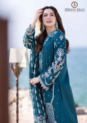 Summer Unstitched 3PCs Heavy Embroidered Lawn Dress With Embroidered Organza Dupatta RL-203