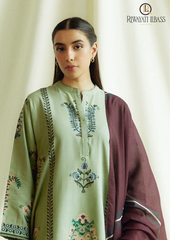 Summer Unstitched 3PCs Embroidered Lawn Dress With Digital Printed Monar Dupatta RL-205