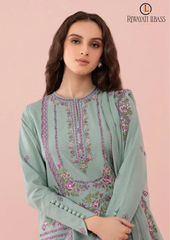 Summer Unstitched 3PCs Embroidered Lawn Dress With Monar Dupatta RL-214
