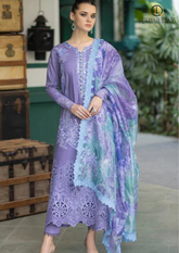 Summer Unstitched 3PCs Chickan Kari Embroidered Lawn Dress With Digital Printed Silk Dupatta RL-236