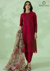 Summer Unstitched 3PCs Embroidered Lawn Dress With Diamond Monar Dupatta RL-260