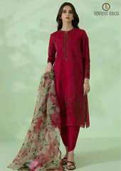 Summer Unstitched 3PCs Embroidered Lawn Dress With Diamond Monar Dupatta RL-260