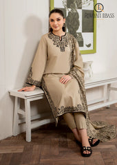 Winter Unstitched 3PCs Embroidered Dhanak Dress With Digital Printed Karandi Shawl RL-269