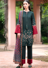 Summer Unstitched 3PCs Embroidered Lawn Dress With Printed Diamond Dupatta RL-278