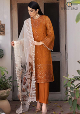 Summer Unstitched 3PCs Embroidered Lawn Dress With Printed Diamond Dupatta RL-279