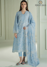 Summer Unstitched 3PCs Embroidered Lawn Dress With Digital Printed Cotton Net Dupatta RL-296