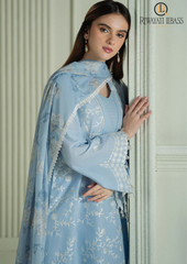 Summer Unstitched 3PCs Embroidered Lawn Dress With Digital Printed Cotton Net Dupatta RL-296