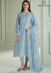 Summer Unstitched 3PCs Embroidered Lawn Dress With Digital Printed Cotton Net Dupatta RL-296