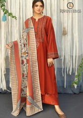 Winter Unstitched 3PCs Embroidered Dhanak Dress With Digital Printed Karandi Shawl RL-563
