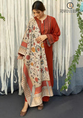 Winter Unstitched 3PCs Embroidered Dhanak Dress With Digital Printed Karandi Shawl RL-563