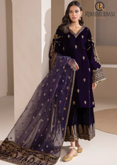Winter Unstitched 3PCs Embroidered Velvet Dress With Embroidered Organza Dupatta RL-597